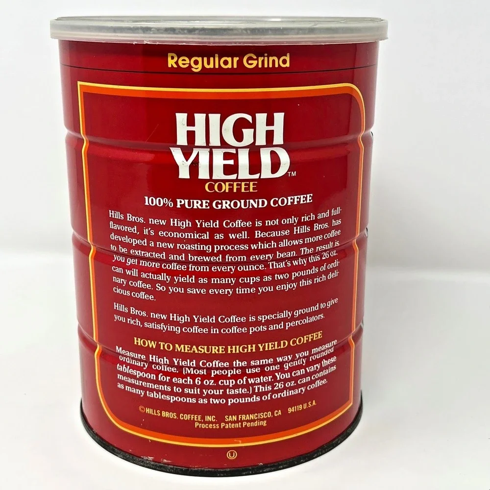 RARE‎ vintage 1970s HIGH YIELD coffee tin can Hills Brothers retro cafe prop OLD